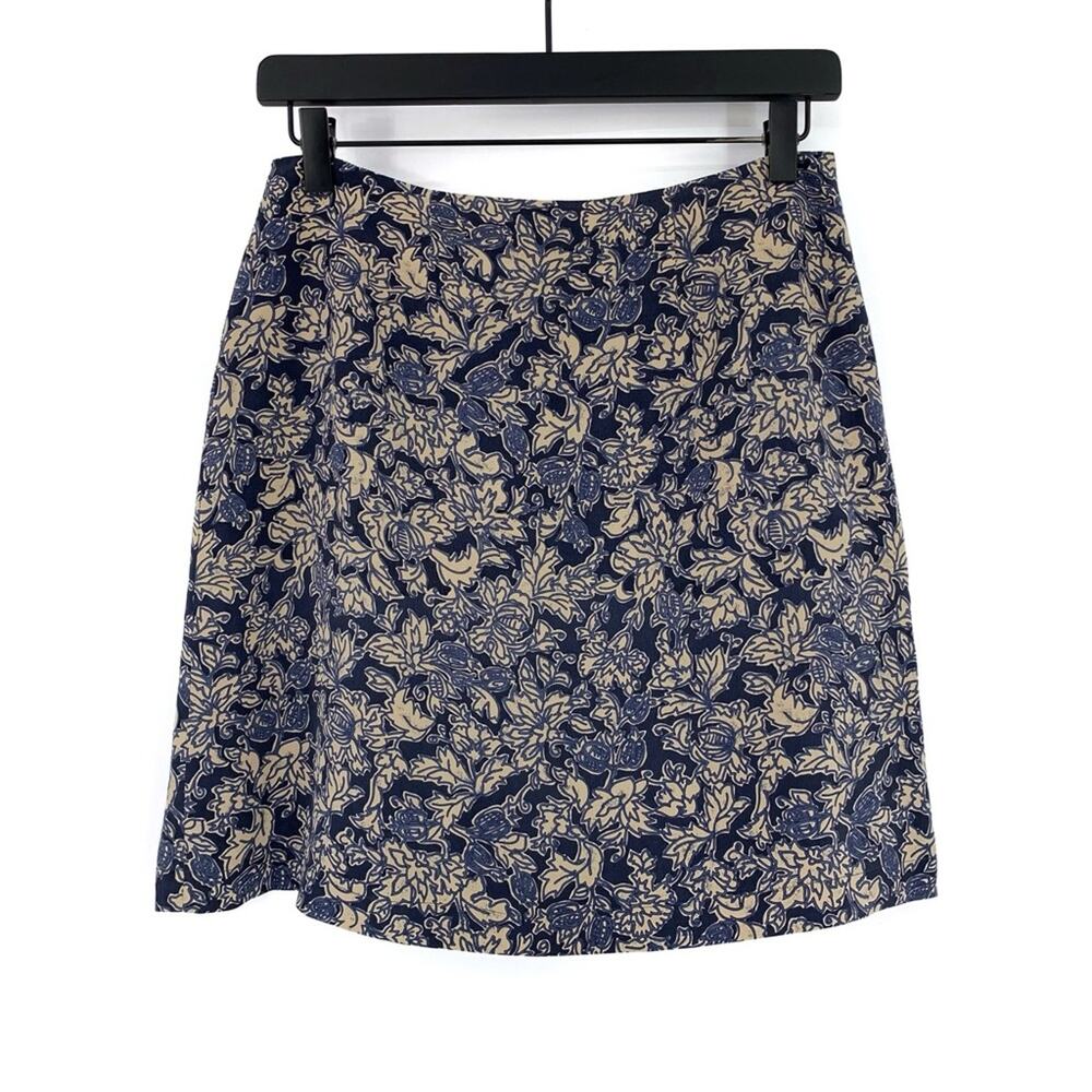 VTG ANN TAYLOR Silk Floral Mini Skirt Blue Cream 8